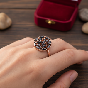 Baguette-Anillo de circonia negra hecho a mano para mujer, joyería de plata de ley 925 hecha a mano turca - Product Image 3