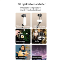 Stabilisateur de téléphone portable Q09 à poignée unique avec lumière d'appoint LED détachable, perche à selfie et télécommande sans fil pour Vlog et diffusion en direct