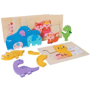 Kinderen Houten Speelgoed Hand-Grijpen Meisjes Dier 3d Houten Puzzels
