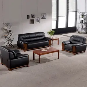 Paling Leer Sofa Met Massief Houten Armen 3 Seat Office Sofa