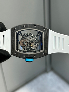 Montre automatique squelette en fibre de carbone style RM 055 pour homme, ultra-légère, mécanique, avec bracelet en caoutchouc blanc - Product Image 6