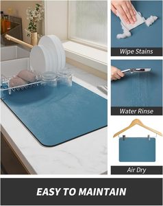 Blue 30*50cm <strong>Kitchen</strong> Counter Mat with Rubber Back ABSORBENT Dish Drying &amp; Coffee Maker Mats Bar <strong>Accessories</strong> - Product Image 4