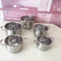 10PCS Set Peralatan Masak Korea Modern dari Baja Tahan Karat dengan Tutup Kaca, Bersertifikasi CE, Aman untuk Mesin Cuci Piring