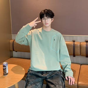 Nouveau style printemps-automne – <span class=keywords><strong>Sweat</strong></span>-shirt coréen uni à manches longues et col rond anti-plis, coupe ample, pour adolescents, polyvalent - Product Image 2