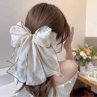 Superbe pince à cheveux en mousseline de soie avec nœud, style coréen fait main, multi-têtes, volumineuse, avec perles, pour femme, pour l'arrière de la tête