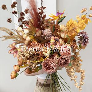 Branche de magnolia artificielle Mishu en soie marron, décoration d'intérieur, accessoires de mariage - Product Image 5