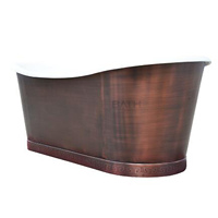 Bak Mandi Oval ORTONBATH Modern Berbahan Besi Cor Berlapis Email Putih, Dilengkapi Kaki Penyangga Warna Rose Gold, Dapat Dipakai Sendiri, Buatan Tangan