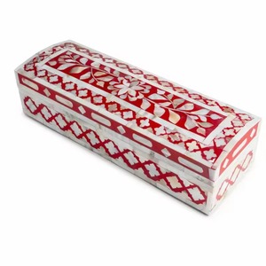 Boîte à bijoux personnalisée en incrustation d'os avec bouton en métal doré, boîte de rangement pour bijoux en cuir de shagreen rose, organisateur artisanal de luxe - Product Image 3