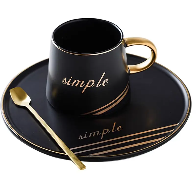 Set di tazze da caffè in ceramica nordica all'ingrosso con grande piattino rotondo Morden luxury 200ml set da caffè e tè tazza smaltata logo personalizzato