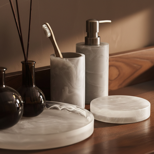 Lusso elegante in ceramica poliresina rustica in resina Boho decorazione per la casa sapone e lozione porta spazzolino da denti moderno Set da bagno - Product Image 1