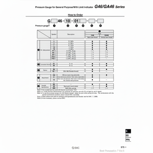 SMC Pneumatics Manómetro de presión Manual Variante Servicio de cumplimiento - Product Image 1