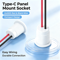 Prise de montage sur panneau de type C blanche LN-006, 11 mm, pré-câblée, 2 broches, fil rouge et noir, prise d'alimentation, connecteur USB-C