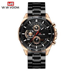 Montre chronographe de course de luxe pour hommes, bracelet en acier inoxydable bicolore noir et or, montre-bracelet de sport - Product Image 3