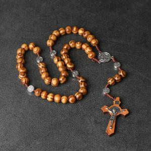 Rosario Católico Mecrt, Cuentas de Madera de Olivo Natural Vintage, Cruz de 10 mm, Rosarios Religiosos Hechos a Mano, Colgante con Crucifijo de Jesús, Venta al por Mayor - Product Image 3