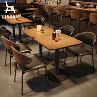 Ensemble de salle à manger moderne pour bar, table en bois avec pieds en métal, chaises en cuir, design à panneaux pour café, restaurant - Meubles LINSUN ST001