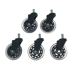 5pcs לכל סט 3 אינץ 75mm שקוף PU משרד כיסא סקייטבורד 11*22mm מוצק גזע קיק גלגל לפרקט רצפת שטיח