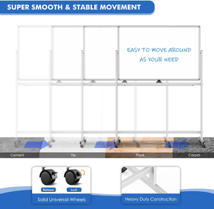 Cavalletto per lavagna magnetica personalizzato con supporto magnetico personalizzato a doppio lato regolabile a 360 gradi su ruote 40x72 per aula - Product Image 4