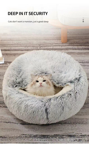 <span class=keywords><strong>Lit</strong></span> en peluche long et chaud pour l'hiver <span class=keywords><strong>Lit</strong></span> en beignet pour chien chat Cave Lits apaisants pour animaux de compagnie <span class=keywords><strong>Lit</strong></span> en cabane en beignet lavable - Product Image 6
