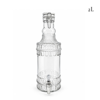 Distributeur de boissons en verre 2L avec robinet, bouteille vintage gaufrée et couvercle à bascule pour un service de boissons haut de gamme (vente en gros)