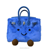 Tas Tangan Bulu Lembut Lucu Motif Wajah Tersenyum Kartun, Tas Mini Tote untuk Wanita, Tas Selempang Fashion dengan Pegangan
