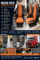 Housses de siège en cuir Nappa sur mesure pour Volvo FH Truck 2008-2026, protection de siège conducteur et passager avec surpiqûres diamantées de qualité supérieure