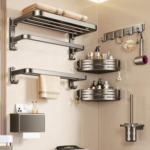 Porte-serviettes mural d'angle Ltgnis pour salle de bain, étagère de rangement durable avec crochets et panier pour douche et toilettes - Product Image 1