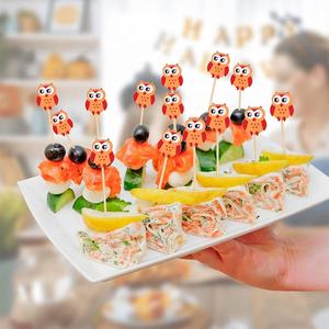 Paquete de 100 Palillos de Bambú Desechables Ecológicos con Diseño de Búho de Ojos Grandes para Aperitivos, Cócteles, Pasteles, Postres, Bodas y Fiestas - Product Image 4