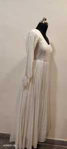 Robe longue blanche unie vintage à col en V pour femme, coupe droite, décontractée, printemps-été, 100 % coton, manches longues, couleur unie - Product Image 2