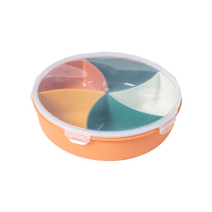 Divided Fruit Plate Round Plastic With Lid Snap Lock Seal For Wedding Living Room Party Dishes - Product Image 1