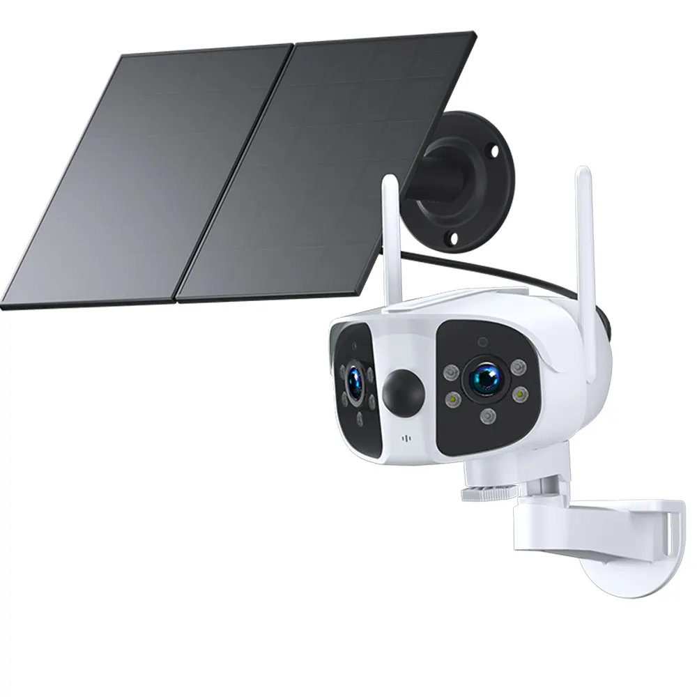 EseeCloud 6Mp doppia lente telecamera Wifi vista panoramica 360 PIR rilevamento umano a basso consumo solare CCTV è venuto
