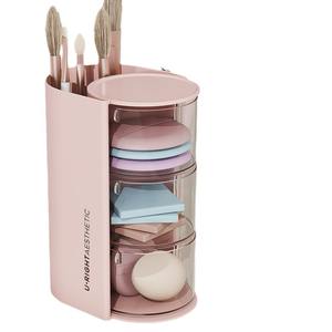 Organizador de maquillaje U Rightaesthetic con cajones, caja de almacenamiento giratoria para brochas y esponjas de maquillaje, soporte de escritorio para cosméticos - Product Image 3