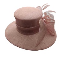 Sombrero de Sol Formal de Ala Ancha con Lazo de Sinamay Rosa para Mujer, Elegante, para Bodas, Iglesia, Estilo Cloche