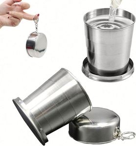 Taza Plegable de Acero Inoxidable, Taza Portátil para Beber Agua, Tazas Telescópicas Retráctiles y Plegables para Viajes al Aire Libre con Llavero - Product Image 4