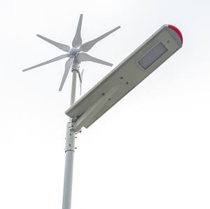 Todo en uno Led Outdoor Power Integrated 30W 60W 80W <span class=keywords><strong>Precio</strong></span> Batería 6M Pole Wind Hybrid Lithium Windmill y Solar Street Light - Product Image 1