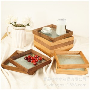 Black Walnut Wood Glass <b>Tea</b> <b>Tray</b> Square Design For Coffee <b>Tea</b> Serving - Product Image 2
