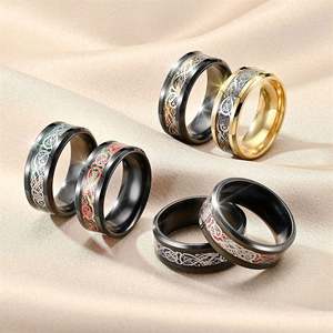 Low Price Couple <b>Rings</b> Jewelry Multicolor 8mm Width Titanium Stainless Steel Celtic Dragon <b>Ring</b> for Men Women - Product Image 1