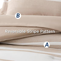 Ensemble de literie Queen 7 pièces rayé, ensemble de literie réversible teintée cationiquement, ensemble complet avec couette, draps, taies d'oreiller et housses de coussin