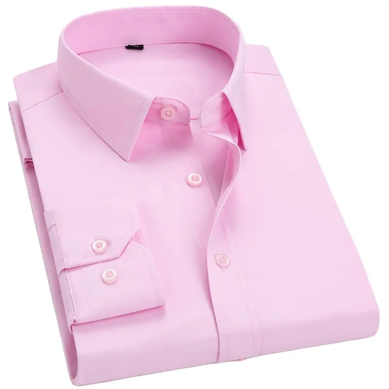Moshadu cheap office dress men's formal long sleeve cotton polyester wedding dress bridegroom pink color young man shirts