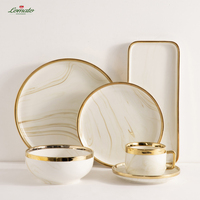 LOMATO LM-CCCP Offre Spéciale – Services de Table Nordiques à Bord Doré – Assiettes Blanches en Porcelaine Émaillée Écologiques et Durables – Anti-fuite