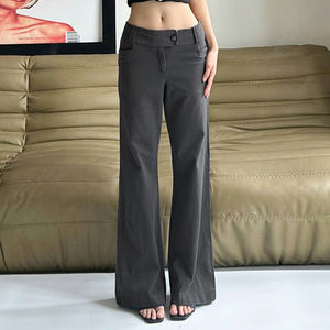 Women Button <b>Down</b> Straight Leg Trousers Loose Fit Woven <b>Pants</b> Y2K Style Ladies Casual Long <b>Pants</b> - Product Image 1
