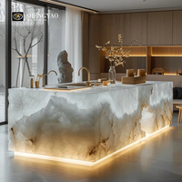 Comptoir de bar lumineux en résine cristalline moderne sur mesure pour hôtel et réception, directement de l'usine