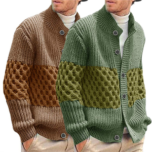 Cable Knit Button Colorblock <span class=keywords><strong>Cardigan</strong></span> Knit Sweater <span class=keywords><strong>Hombre</strong></span> Suéter de punto personalizado Cuello redondo Abrigos personalizados Hombres <span class=keywords><strong>Abrigo</strong></span> de invierno personalizado - Product Image 4