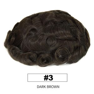 Topunique # Tupé Masculino de Encaje Marrón <span class=keywords><strong>Oscuro</strong></span>, 0.03mm Ultrafino, 130% <span class=keywords><strong>Cabello</strong></span> Brasileño Remy con Ondas Corporales, 24mm 70g-100g 8x10 - Product Image 2