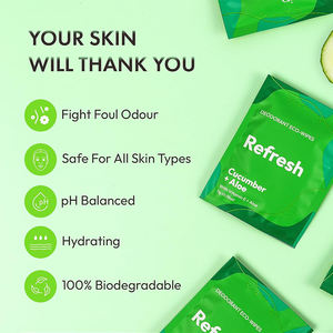 Lenços umedecidos desodorantes e antitranspirantes biodegradáveis para axilas com logotipo personalizado, embrulhados individualmente - Product Image 4