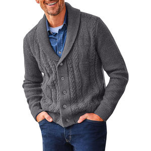 Custom European Style V-neck Knitwear <b>for</b> Winter Vintage Chunky <b>Men's</b> <b>Shawl</b> <b>Collar</b> Cable Knit <b>Cardigan</b> - Product Image 6
