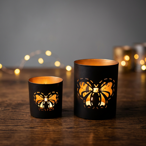 Sonnet Decor Porte-bougies cylindriques en fer, motif papillon découpé, résistants à la chaleur, faits à la main, décoration de Noël pour la maison, lot de 2 - Product Image 2