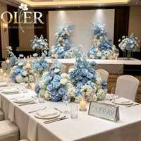 Centre de table floral bleu et blanc de luxe, installation géante de fleurs en soie pour mariage et décoration de vitrine de magasin