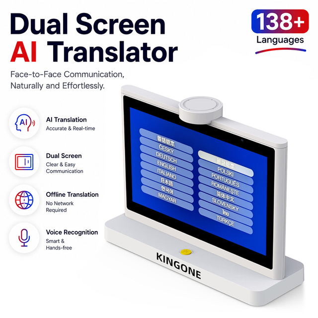 Dual Screen Monitor Voice Translator AI Powered Real Time Translation 50 Languages Desktop Device for Hotel Front Desk Service
