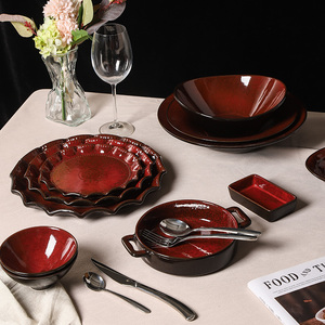 <span class=keywords><strong>Top</strong></span> Bán Bắc Âu Sang Trọng Màu Đỏ Gốm Nhà Hàng Bộ Đồ Ăn Sứ Đồ Ăn Gốm Bộ Lò Sang Trọng Cổ Điển Cho Nhà - Product Image 2