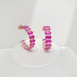 custom plata 925 silver Baguette Cut rose <b>red</b> zircon <b>earring</b> Luxury Party women hip hop elegant bridal cz Gold Plated <b>earrings</b> - Product Image 1